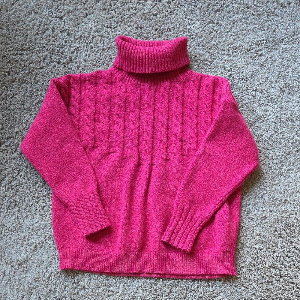 Sundance Hot Pink Cable-Front Turtleneck Sweater